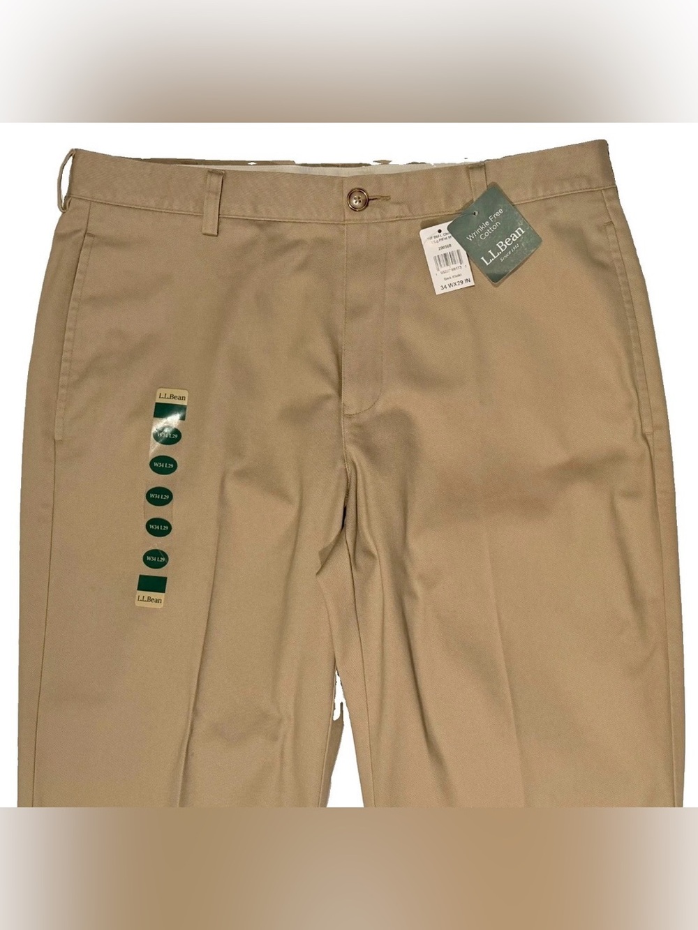 NEW LL BEAN KHAKI CHINO PANTS 34 X 29 STANDARD FIT WRINKLE FREE